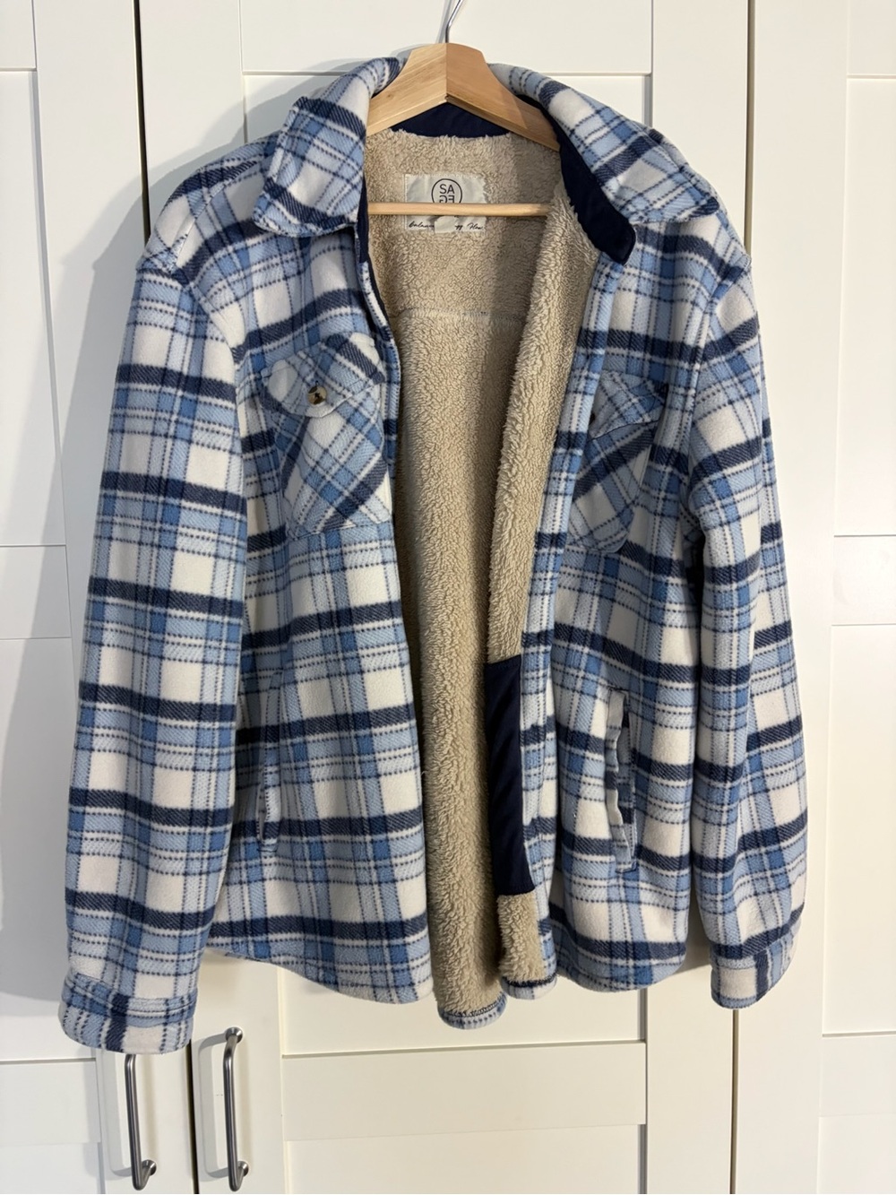 Sage Plaid Sherpa-Lined Jacket in Blue and White W